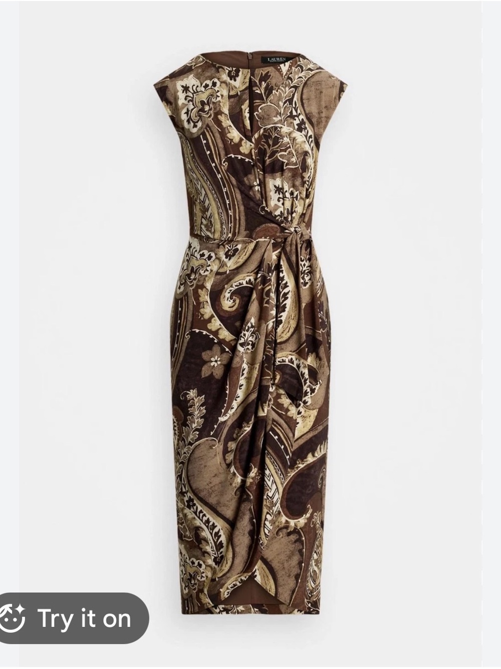 Lauren Ralph Lauren Brown Paisley-Print Draped Midi Sheath Dress